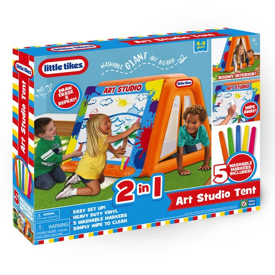 Little Tikes: 2-In-1 Art Easel Tent - Washable Giant Art Board, Draw-Erase-Repeat, 5 Markers, Easy Setup Vinyl Inflatable, Roomy Interior, Kids 4+